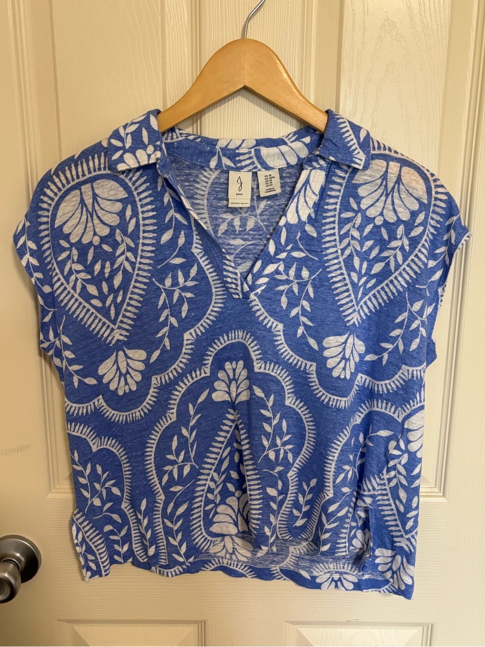 Joie Blue and White Short Sleeve Printed Tee